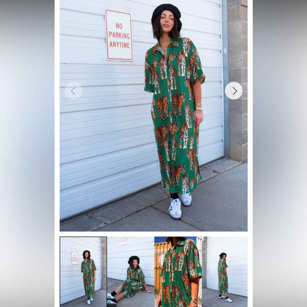 Dressed in Lala So Far So Good Plissé Dress in Tiger Tales Medium